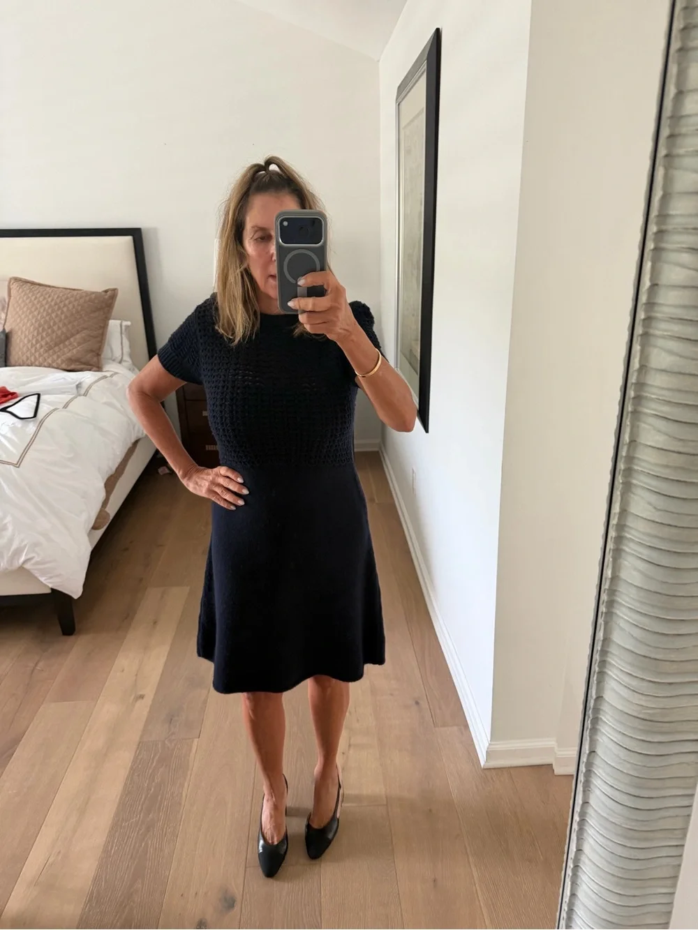 CHANEL Navy Short-Sleeve Knit Fit-and-Flare Dress